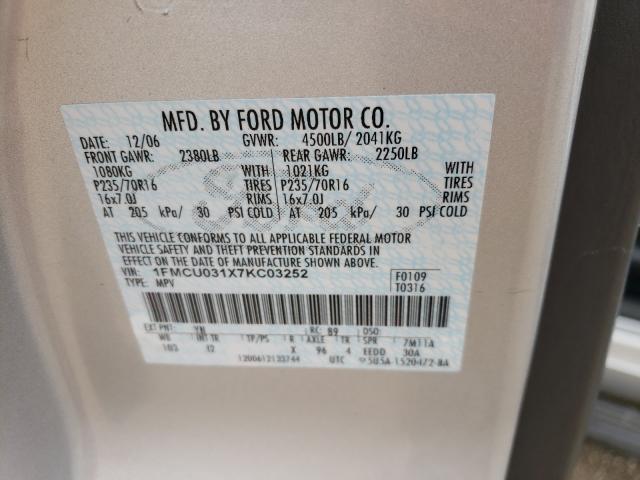 Photo 10 from auction – 2007 FORD ESCAPE XLT with VIN 1FMCU031X7KC03252