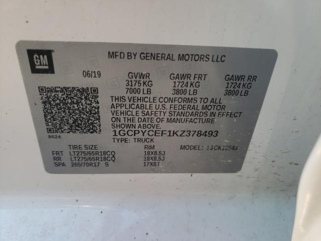 Photo 10 from auction – 2019 CHEVROLET SILVERADO with VIN 1GCPYCEF1KZ378493