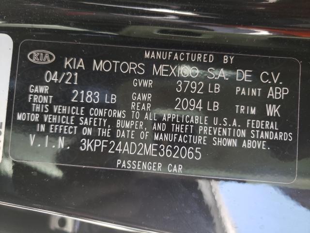 Photo 10 from auction – 2021 KIA FORTE with VIN 3KPF24AD2ME362065