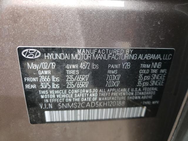 Photo 10 from auction – 2019 HYUNDAI SANTA FE S with VIN 5NMS2CAD5KH120188