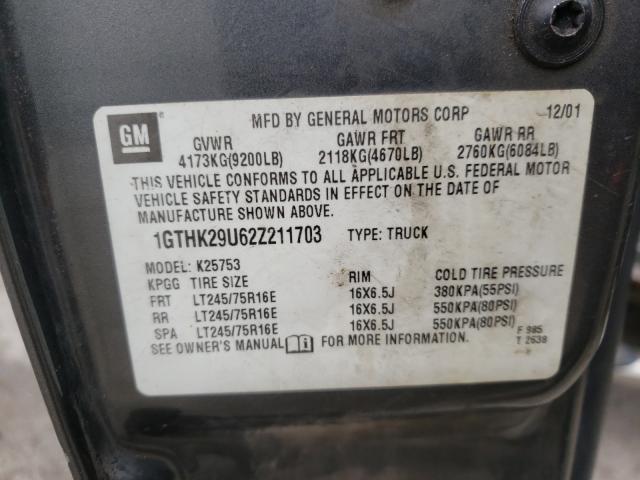 Photo 10 from auction – 2002 GMC SIERRA K25 with VIN 1GTHK29U62Z211703