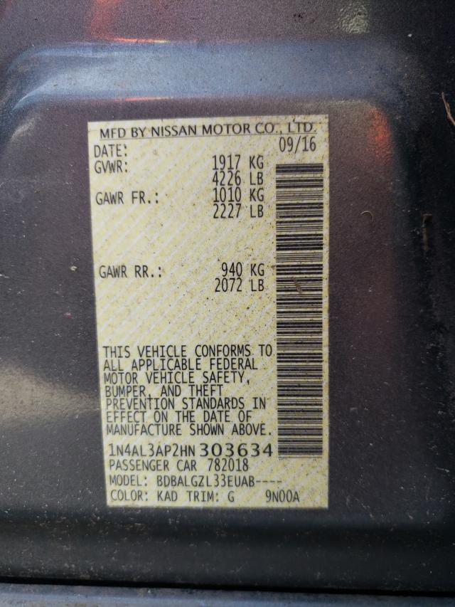 Photo 10 from auction – 2017 NISSAN ALTIMA 2.5 with VIN 1N4AL3AP2HN303634