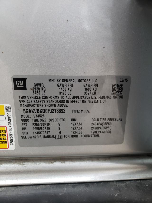 Photo 10 from auction – 2015 BUICK ENCLAVE with VIN 5GAKVBKD0FJ278892