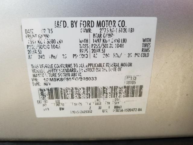 Photo 10 from auction – 2015 FORD EXPLORER L with VIN 1FM5K8F85FGB98033