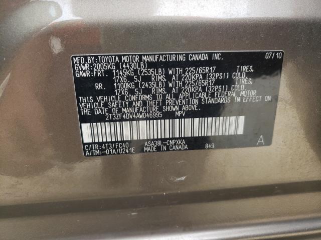 Photo 10 from auction – 2010 TOYOTA RAV4 with VIN 2T3ZF4DV4AW046995