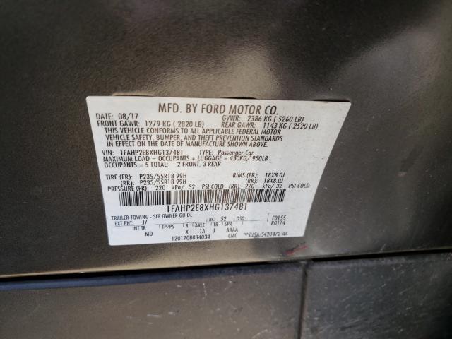 Photo 10 from auction – 2017 FORD TAURUS SEL with VIN 1FAHP2E8XHG137481