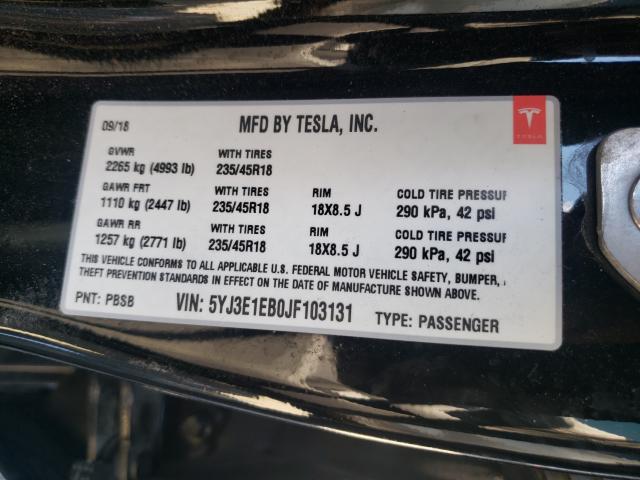 Photo 10 from auction – 2018 TESLA MODEL 3 with VIN 5YJ3E1EB0JF103131