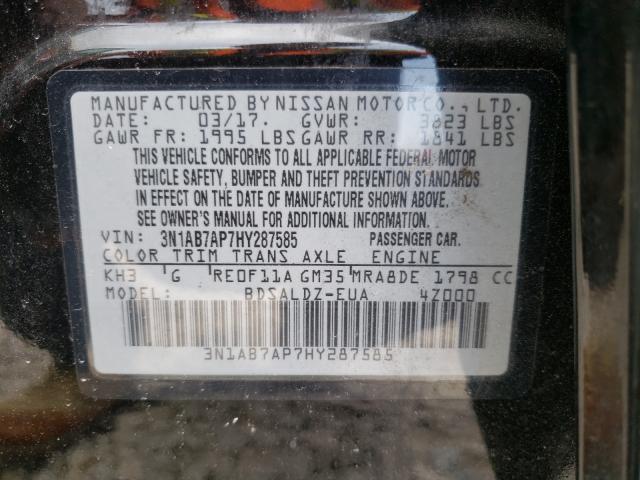 Photo 10 from auction – 2017 NISSAN SENTRA S with VIN 3N1AB7AP7HY287585