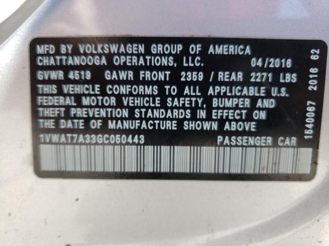 Photo 10 from auction – 2016 VOLKSWAGEN PASSAT S with VIN 1VWAT7A33GC050443