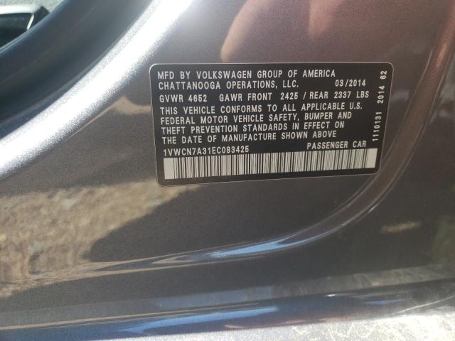 Photo 10 from auction – 2014 VOLKSWAGEN PASSAT with VIN 1VWCN7A31EC083425