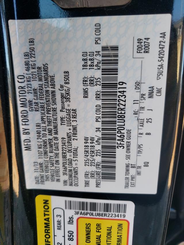 Photo 10 from auction – 2014 FORD FUSION SE with VIN 3FA6P0LU8ER223419