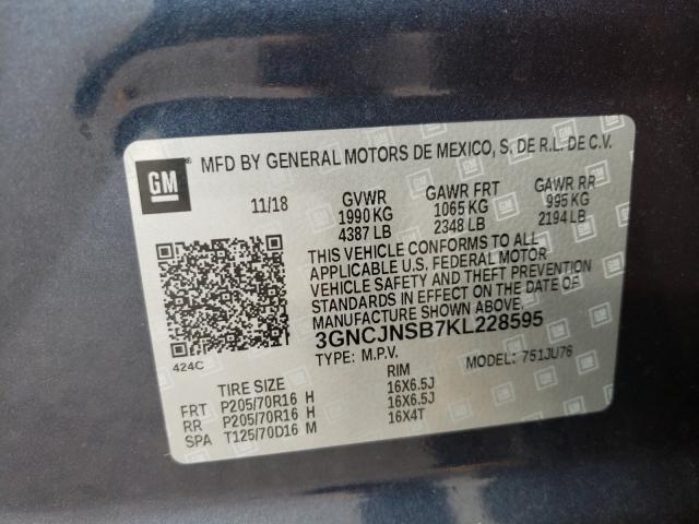 Photo 10 from auction – 2019 CHEVROLET TRAX LS with VIN 3GNCJNSB7KL228595