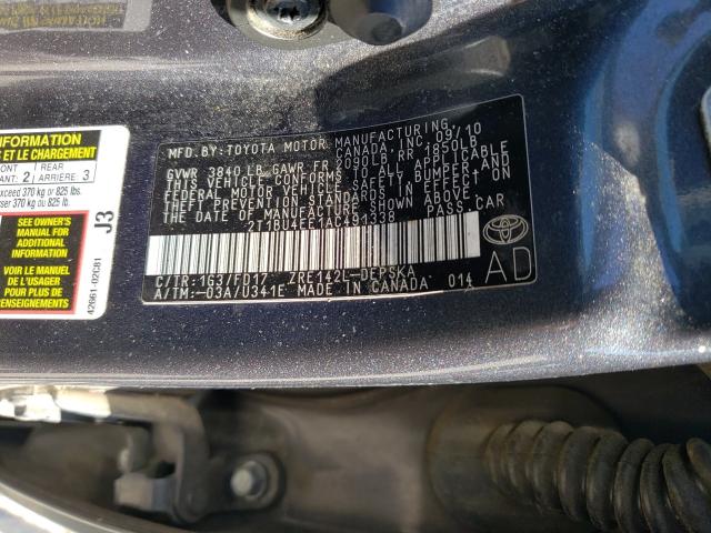 Photo 10 from auction – 2010 TOYOTA COROLLA BA with VIN 2T1BU4EE1AC491338