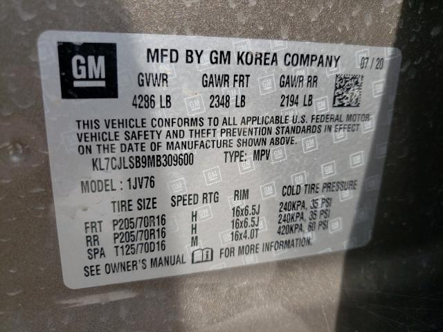 Photo 10 from auction – 2021 CHEVROLET TRAX 1LT with VIN KL7CJLSB9MB309600