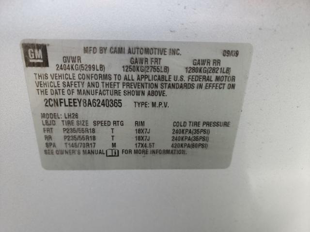 Photo 10 from auction – 2010 CHEVROLET EQUINOX LT with VIN 2CNFLEEY8A6240365