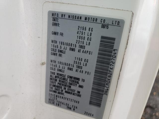 NISSAN NV200 2.5S 2015 with VIN 3N6CM0KN2FK727049 - Photo from auction