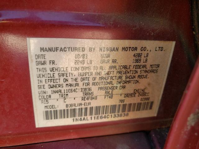 Photo 10 from auction – 2004 NISSAN ALTIMA with VIN 1N4AL11E64C133836