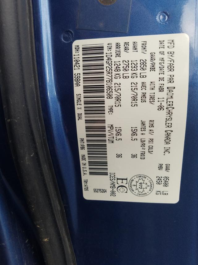 Photo 9 from auction – 2007 DODGE CARAVAN SE with VIN 1D4GP25R77B106508