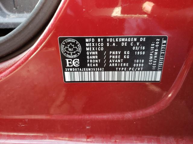 Photo 10 from auction – 2016 VOLKSWAGEN JETTA COMF with VIN 3VWD07AJXGM353562