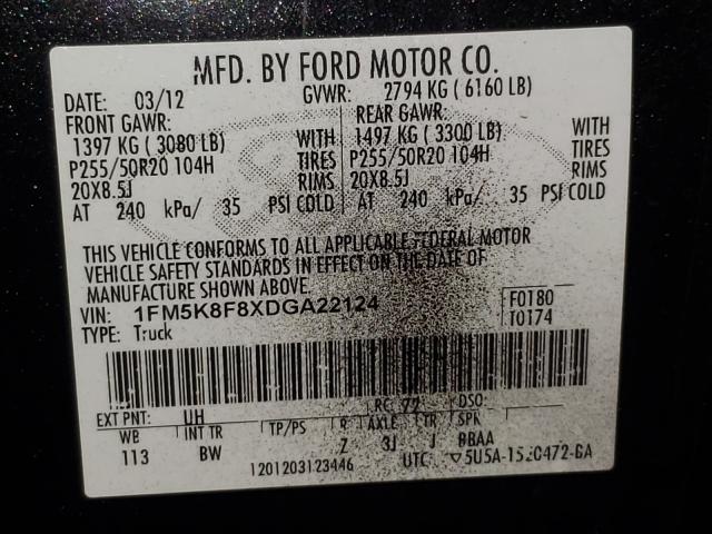 Photo 10 from auction – 2013 FORD EXPLORER L with VIN 1FM5K8F8XDGA22124