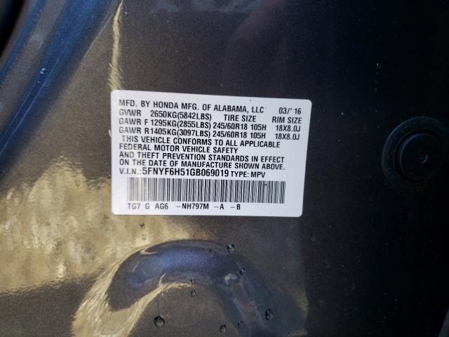 Photo 10 from auction – 2016 HONDA PILOT EXL with VIN 5FNYF6H51GB069019