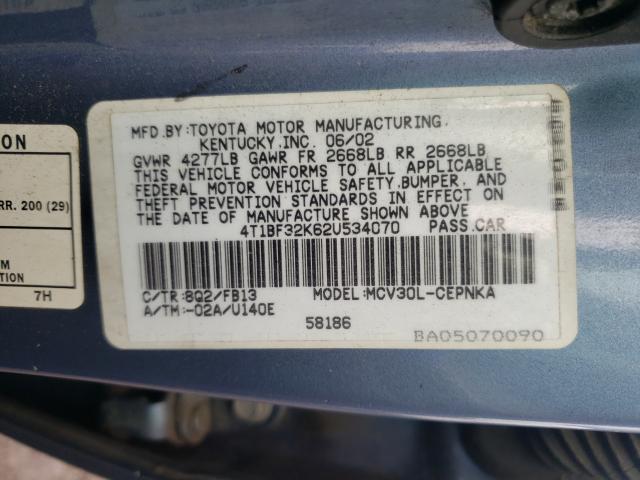 Photo 10 from auction – 2002 TOYOTA CAMRY LE with VIN 4T1BF32K62U534070