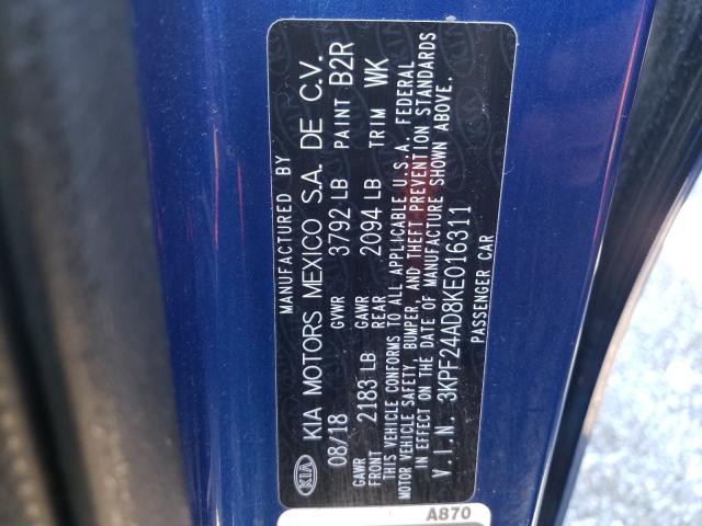 Photo 10 from auction – 2019 KIA FORTE FE with VIN 3KPF24AD8KE016311