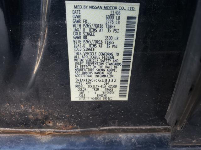 Photo 10 from auction – 2007 NISSAN PATHFINDER with VIN 5N1AR18W57C618332