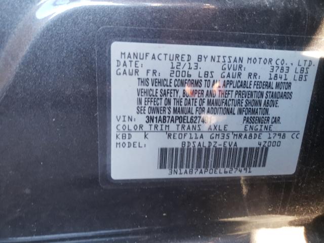 Photo 10 from auction – 2014 NISSAN SENTRA S with VIN 3N1AB7AP0EL627491