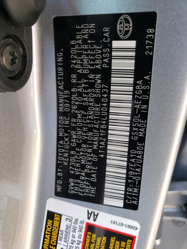 Photo 10 from auction – 2020 TOYOTA AVALON XLE with VIN 4T1AZ1FB4LU040437