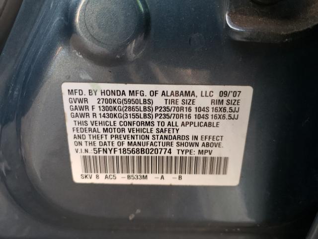 Photo 10 from auction – 2008 HONDA PILOT EXL with VIN 5FNYF18568B020774