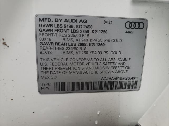 Photo 10 from auction – 2021 AUDI Q5 PREMIUM with VIN WA1AAAFY5M2084311