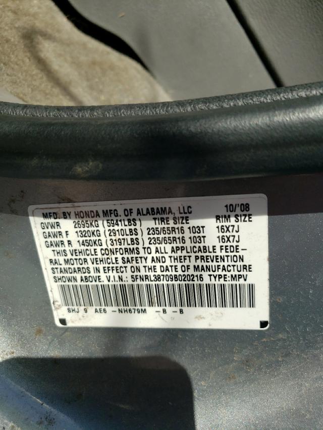 Photo 10 from auction – 2009 HONDA ODYSSEY with VIN 5FNRL38709B020216