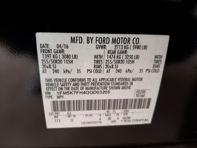 Photo 10 from auction – 2016 FORD EXPLORER L with VIN 1FM5K7FH4GGD03205
