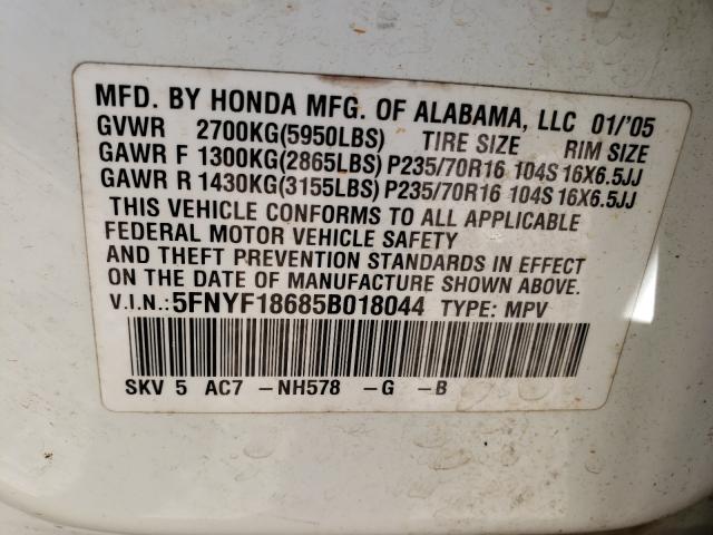 Photo 10 from auction – 2005 HONDA PILOT EXL with VIN 5FNYF18685B018044