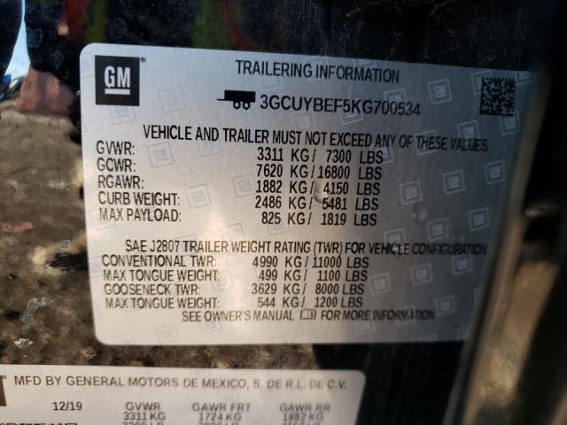Photo 10 from auction – 2019 CHEVROLET SILVERADO with VIN 3GCUYBEF5KG700534