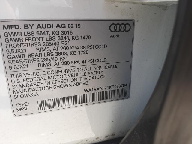 Photo 10 from auction – 2019 AUDI Q7 PRESTIG with VIN WA1VAAF71KD033754