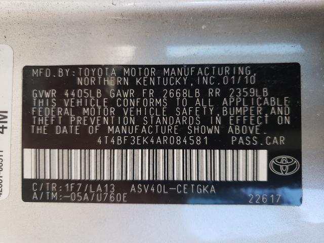 Photo 10 from auction – 2010 TOYOTA CAMRY BASE with VIN 4T4BF3EK4AR084581