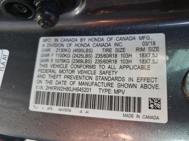 Photo 10 from auction – 2018 HONDA CR-V EXL with VIN 2HKRW2H80JH645201