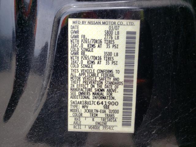 Photo 10 from auction – 2007 NISSAN PATHFINDER with VIN 5N1AR18U17C641900