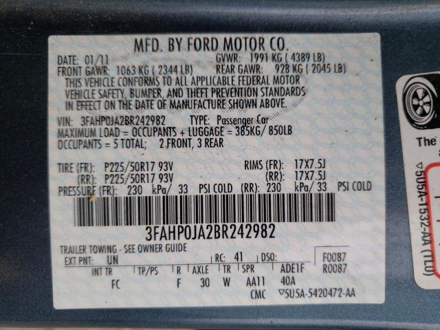 Photo 10 from auction – 2011 FORD FUSION with VIN 3FAHP0JA2BR242982