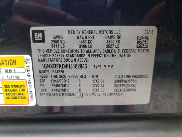 Photo 10 from auction – 2017 CHEVROLET TRAVERSE L with VIN 1GNKRFKD4HJ182946