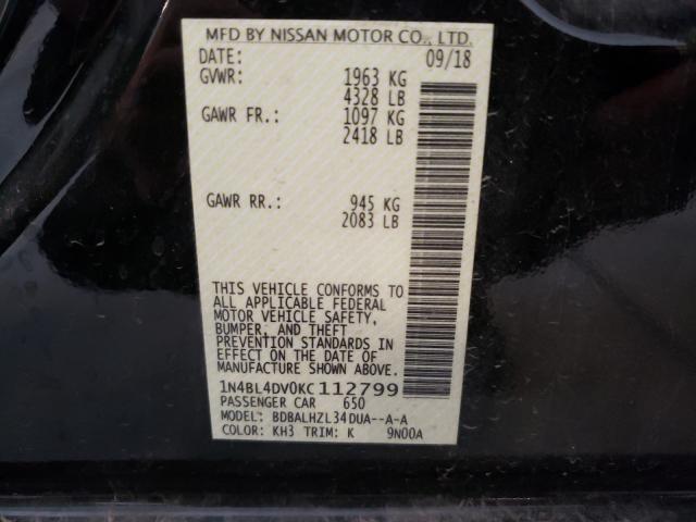 Photo 10 from auction – 2019 NISSAN ALTIMA SV with VIN 1N4BL4DV0KC112799