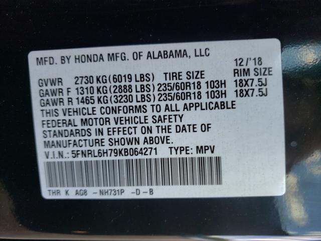 Photo 10 from auction – 2019 HONDA ODYSSEY EX with VIN 5FNRL6H79KB064271
