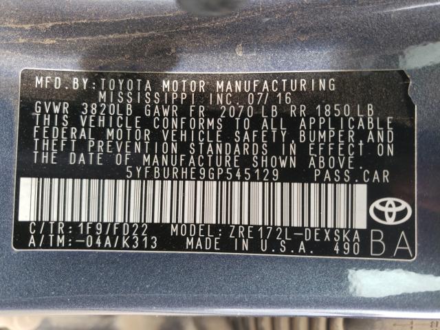 Photo 10 from auction – 2016 TOYOTA COROLLA L with VIN 5YFBURHE9GP545129