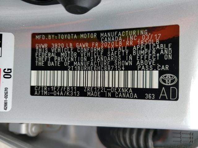 Photo 10 from auction – 2017 TOYOTA COROLLA L with VIN 2T1BURHE6HC887154