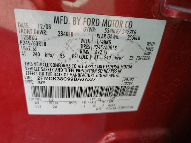 Photo 10 from auction – 2009 FORD EDGE SEL with VIN 2FMDK38C99BA67537