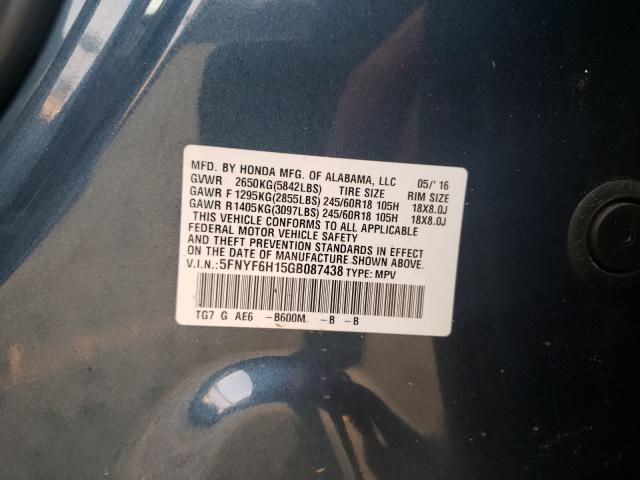 Photo 10 from auction – 2016 HONDA PILOT LX with VIN 5FNYF6H15GB087438