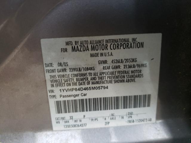 Photo 10 from auction – 2006 MAZDA 6 S with VIN 1YVHP84D465M05794