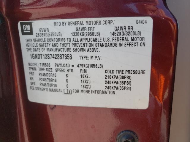 Photo 10 from auction – 2004 CHEVROLET TRAILBLAZE with VIN 1GNDT13S742387353